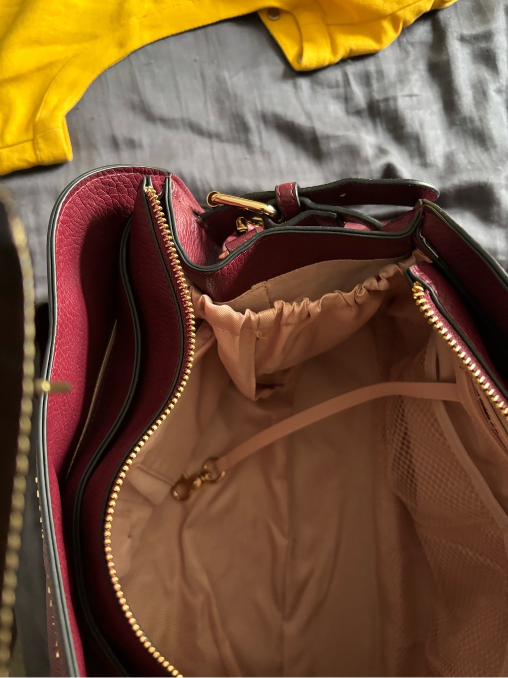 Poppy & Peonies Berry Leather Structured Satchel. Two cup holders inside - Picture 11 of 11